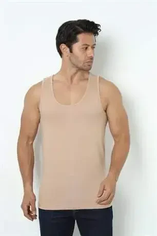6-Pack Tan Men's Tank Top 100% Cotton Jersey, Breathable Underwear - BÜYÜKBEDENIZ (1)