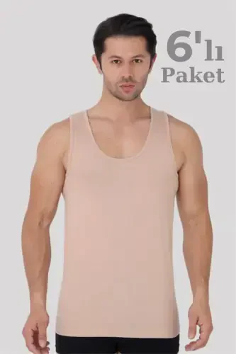 6-Pack Tan Men's Tank Top 100% Cotton Jersey, Breathable Underwear - 3