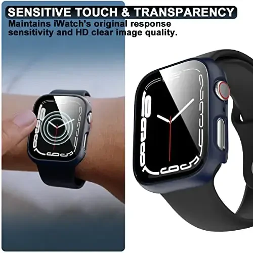 6 Pack Temperli shisha ekran himoyachisi bilan qattiq kompyuter korpusi Apple Watch Series 9 8 7 41mm bilan mos keladi, Rontion Ultra yupqa tirnalishga chidamli iWatch 41mm aksessuarlari uchun to'liq himoya bamperi qopqog'i - 3