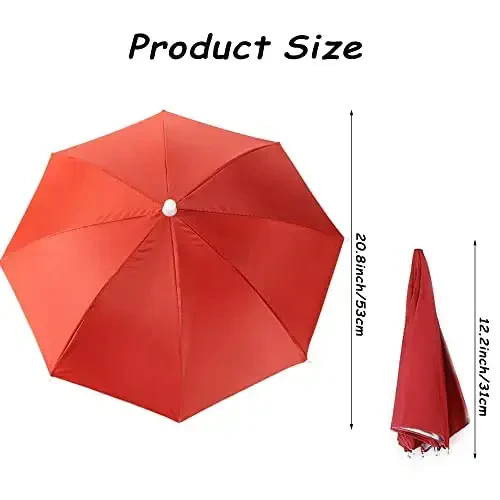 6 Pack Umbrella Hat Rainbow Umbrella Hat for Kids Adult Women, Colorful Umbrella Hat Rainbow Head Umbrella Cap for Sun 20 Inch Diameter Folding Waterproof Elastic Fishing Rain Hats for Outdoor Party Beach Hiking (Red) - 6