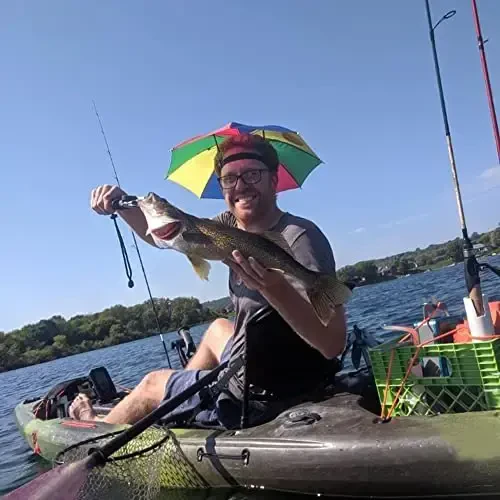 6 Pack Umbrella Hat Rainbow Umbrella Hat for Kids Adult Women, Colorful Umbrella Hat Rainbow Head Umbrella Cap for Sun 20 Inch Diameter Folding Waterproof Elastic Fishing Rain Hats for Outdoor Party Beach Hiking (Red) - 7