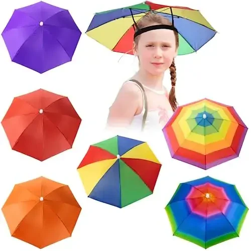 6 Pack Umbrella Hat Rainbow Umbrella Hat for Kids Adult Women, Colorful Umbrella Hat Rainbow Head Umbrella Cap for Sun 20 Inch Diameter Folding Waterproof Elastic Fishing Rain Hats for Outdoor Party Beach Hiking (Red) - MODAZONE