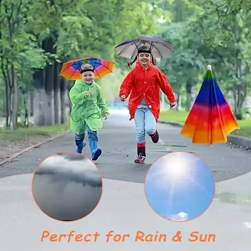 6 Pack Umbrella Hat Rainbow Umbrella Hat for Kids Adult Women, Colorful Umbrella Hat Rainbow Head Umbrella Cap for Sun 20 Inch Diameter Folding Waterproof Elastic Fishing Rain Hats for Outdoor Party Beach Hiking (Red) - 2