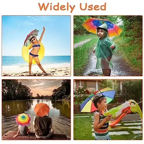 6 Pack Umbrella Hat Rainbow Umbrella Hat for Kids Adult Women, Colorful Umbrella Hat Rainbow Head Umbrella Cap for Sun 20 Inch Diameter Folding Waterproof Elastic Fishing Rain Hats for Outdoor Party Beach Hiking (Red) - 3