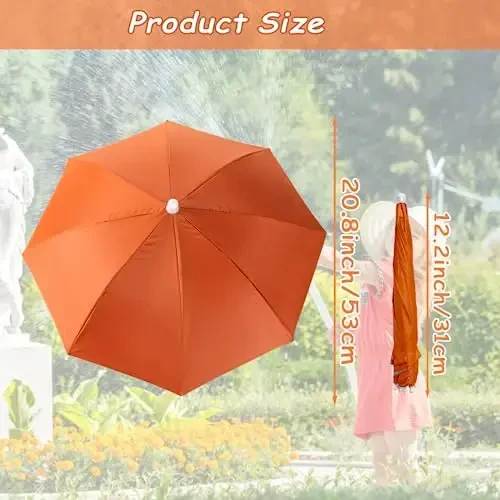 6 Pack Umbrella Hat Rainbow Umbrella Hat for Kids Adult Women, Colorful Umbrella Hat Rainbow Head Umbrella Cap for Sun 20 Inch Diameter Folding Waterproof Elastic Fishing Rain Hats for Outdoor Party Beach Hiking (Red) - 5