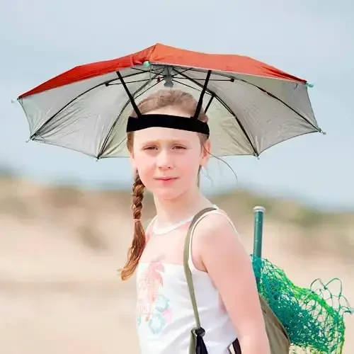 6 Pack Umbrella Hat Rainbow Umbrella Hat for Kids Adult Women, Colorful Umbrella Hat Rainbow Head Umbrella Cap for Sun 20 Inch Diameter Folding Waterproof Elastic Fishing Rain Hats for Outdoor Party Beach Hiking (Red) - 7