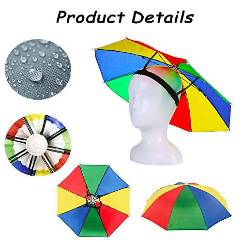 6 Pack Umbrella Hat Rainbow Umbrella Hat for Kids Adult Women, Colorful Umbrella Hat Rainbow Head Umbrella Cap for Sun 20 Inch Diameter Folding Waterproof Elastic Fishing Rain Hats for Outdoor Party Beach Hiking (Red) - 5