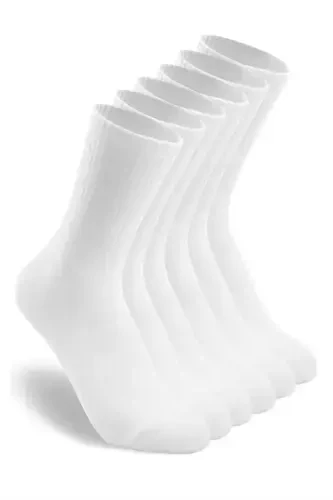 6-Pack Unisex Cotton Plain White Tennis Socks Set Ankle Length - 1