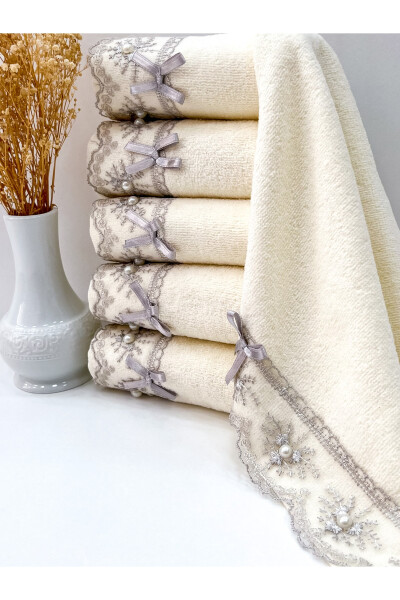 6 Pack Velvet Kitchen Towels with Lace Bow 30x50 - 4