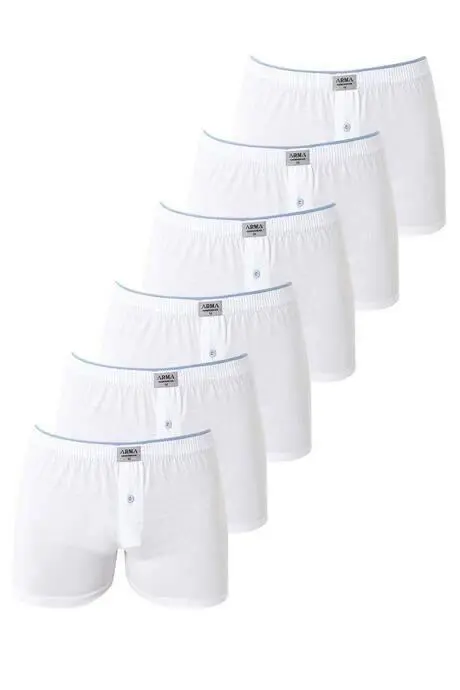 6-Pack White Men's Jersey Terry Waistband Boxer Brief 100% Cotton - 2