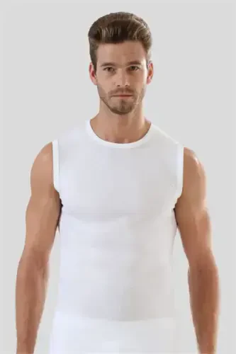 6 Pack White Sleeveless Mens Vest Round Neck Tank Top 100% Cotton - BÜYÜKBEDENIZ (1)