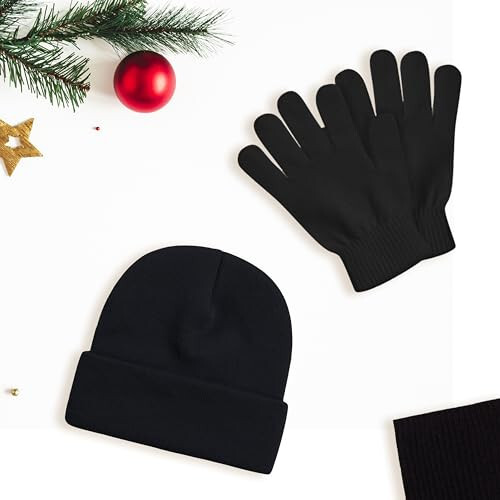 6-Pack Winter Knit Beanies Gloves Set, Stretchy Unisex Men Women Toboggan Skull Cap - 3