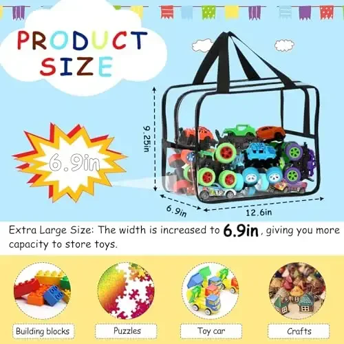 6 Packs Extra Large Toy Storage Bags 12.6×9.25×6.9In with Labels, Reusable Clear PVC Board Game Storage, Travel Waterproof Organizer Bags with Zipper for Building Blocks, Puzzle, Stuffed Animals - 2
