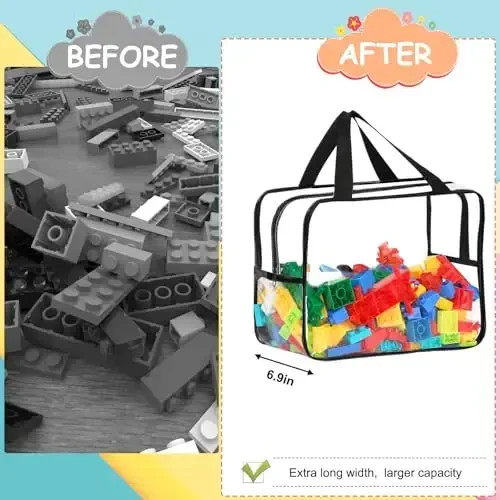 6 Packs Extra Large Toy Storage Bags 12.6×9.25×6.9In with Labels, Reusable Clear PVC Board Game Storage, Travel Waterproof Organizer Bags with Zipper for Building Blocks, Puzzle, Stuffed Animals - 5