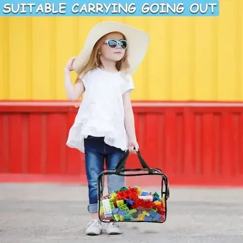 6 Packs Extra Large Toy Storage Bags 12.6×9.25×6.9In with Labels, Reusable Clear PVC Board Game Storage, Travel Waterproof Organizer Bags with Zipper for Building Blocks, Puzzle, Stuffed Animals - 7