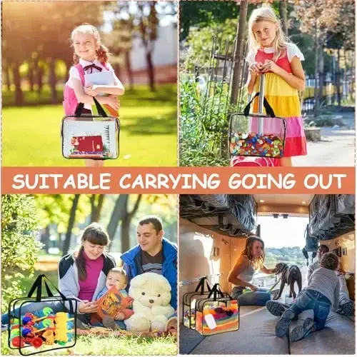 6 Packs Large Toy Storage Bags with Labels, Reusable Clear PVC Board Game Storage, Travel Waterproof Organizer Bags with Zipper for Building Blocks, Puzzle, Kids Books - 6