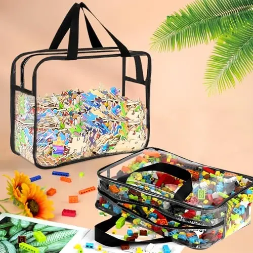 6 Packs Large Toy Storage Bags with Labels, Reusable Clear PVC Board Game Storage, Travel Waterproof Organizer Bags with Zipper for Building Blocks, Puzzle, Kids Books - 4