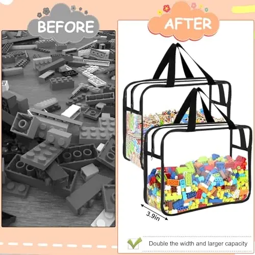 6 Packs Large Toy Storage Bags with Labels, Reusable Clear PVC Board Game Storage, Travel Waterproof Organizer Bags with Zipper for Building Blocks, Puzzle, Kids Books - 5