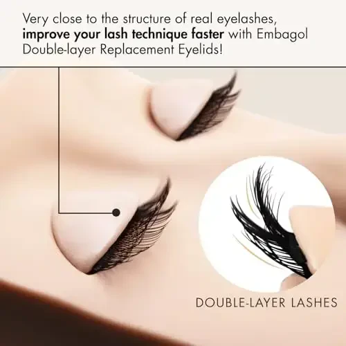 6 Pairs of Embagol Double-layer Replacement Eyelids Replaced Eyelids for Lash Extension Practice Lash Mannequin Head Training for Beginners - 2