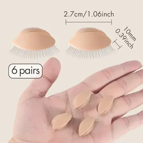 6 Pairs of Embagol Multifunction Replaced Eyelids Makeup for Training Head Removable Realistic Eyelids Eyelash Training - 7
