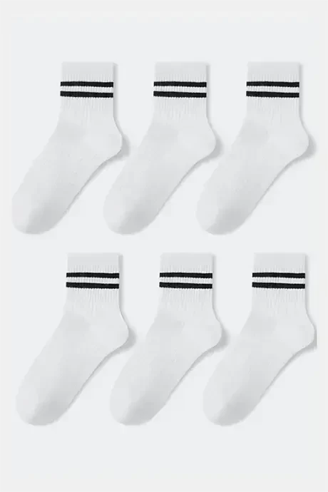 6 Pairs Unisex Striped College Socks White - BÜYÜKBEDENIZ