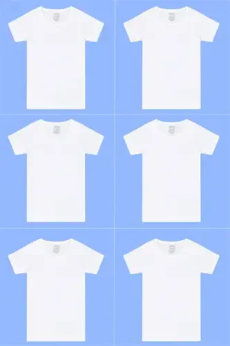 6-пакетная белая футболка для мальчиков с коротким рукавом и воротом Bike 100% хлопок - 1