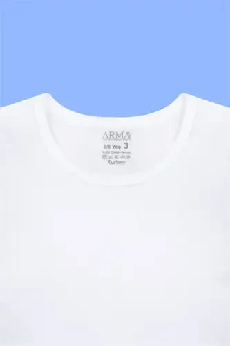 6-пакетная белая футболка для мальчиков с коротким рукавом и воротом Bike 100% хлопок - 4