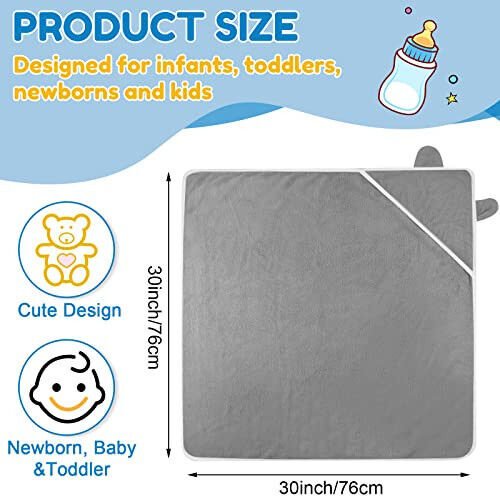 6 Pieces Baby Bath Towels 30 x 30 Inch Hooded Toddler Towel Bath Blanket Absorbent Coral Fleece Hooded for Toddler Infant Newborn Shower Gift Supplies(White, Gray) - Lounsweer (1)
