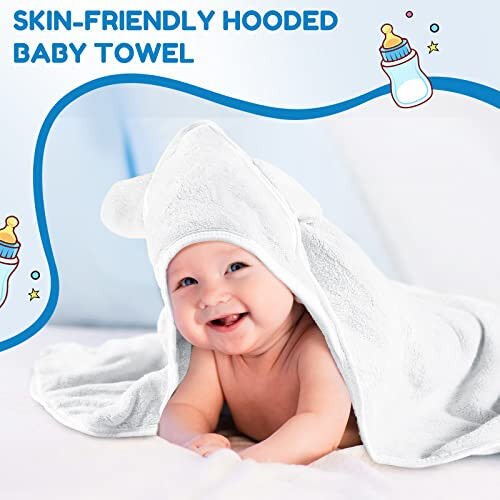 6 Pieces Baby Bath Towels 30 x 30 Inch Hooded Toddler Towel Bath Blanket Absorbent Coral Fleece Hooded for Toddler Infant Newborn Shower Gift Supplies(White, Gray) - 6