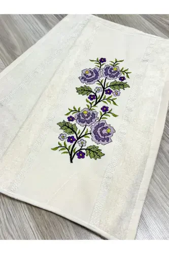 6 Parça Etamin İşlemeli Kutulu Seccade Takımı Çeyizlik Bohçalık Gelin Damat Seccade Seti-Krem - 4