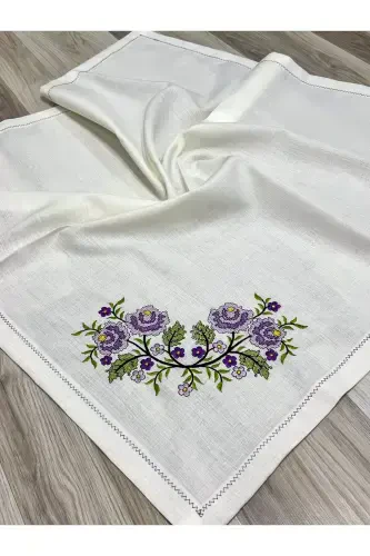 6 Parça Etamin İşlemeli Kutulu Seccade Takımı Çeyizlik Bohçalık Gelin Damat Seccade Seti-Krem - 5