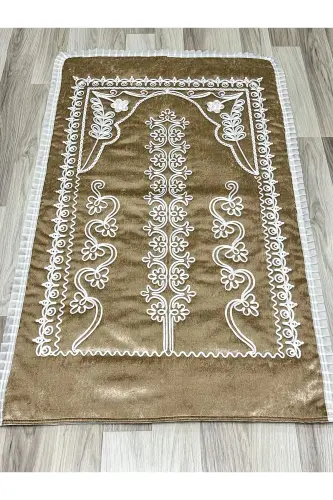 6 Parça Kadife Seccade Takımı Çeyizlik Bohça Sandıklı Gelin Damat Seti - Bej - 5