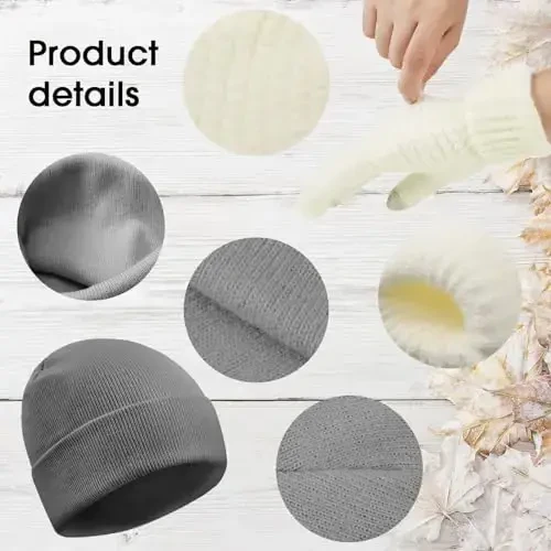 6 Pieces Women Knit Beanie Hats Touchscreen Gloves Set for Winter Cute Hats Soft Skull Cap Gifts for Christmas - 3