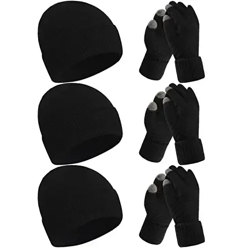 6 Pieces Women Knit Beanie Hats Touchscreen Gloves Set for Winter Cute Hats Soft Skull Cap Gifts for Christmas - 1