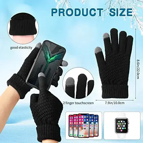 6 Pieces Women Knit Beanie Hats Touchscreen Gloves Set for Winter Cute Hats Soft Skull Cap Gifts for Christmas - 3