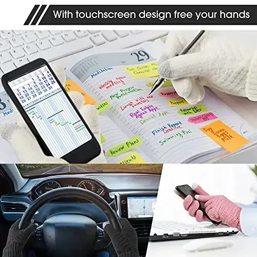 6 Pieces Women Knit Beanie Hats Touchscreen Gloves Set for Winter Cute Hats Soft Skull Cap Gifts for Christmas - 6