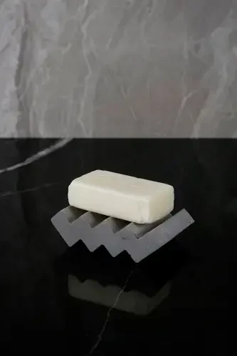 6 Parça Mermer Desenli Beton Banyo Seti Qattiq Suyuq Sovun Dispenzeri Tish Cho'tkasi Sochig'i Tutatqi Laganda-Beton Kulrang - 5