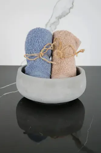 6 Parça Mermer Desenli Dekoratif Beton Banyo Seti-Beton Gri - 4