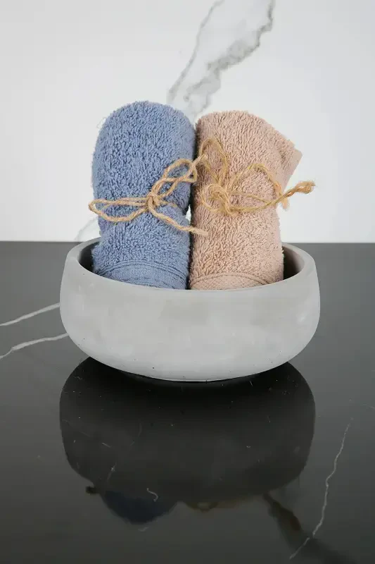 6 Parça Mermer Desenli Dekoratif Beton Banyo Seti-Beton Gri - 4