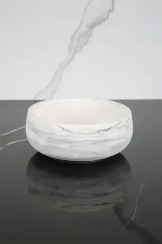 6 Parça Mermer Desenli Dekoratif Beton Banyo Seti-Siyah Beyaz - 4