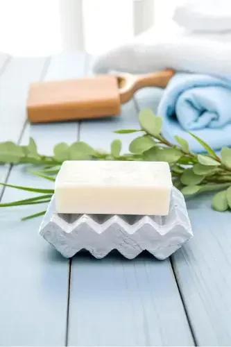 6 Parça Mermer Desenli Dekoratif Beton Banyo Seti-Siyah Beyaz - 5