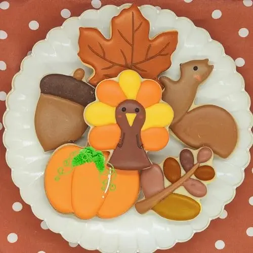 6 Pieces Thanksgiving Cookie Cutters, Fall Themed Holiday Cookie Cutter Shapes of Pumpkin,Maple Leaves,Oak Leaves,Turkey,Squirrel,and Acorn Cookie Cutters with Decorating Instructions - 4