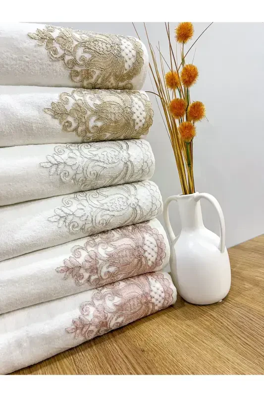 6 PC French Lace Dowry 50x90 Velvet Hand and F - 3