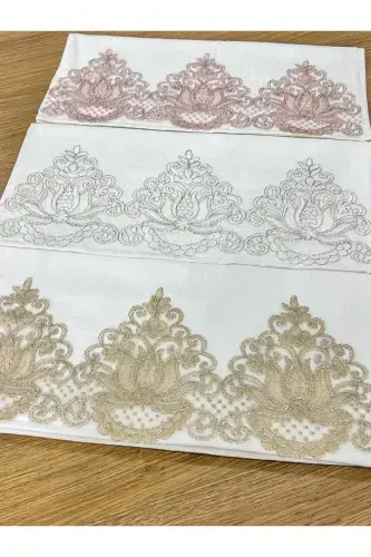 6 PC French Lace Dowry 50x90 Velvet Hand and F - 4