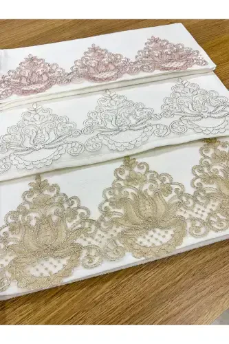 6 PC French Lace Dowry 50x90 Velvet Hand and F - 6