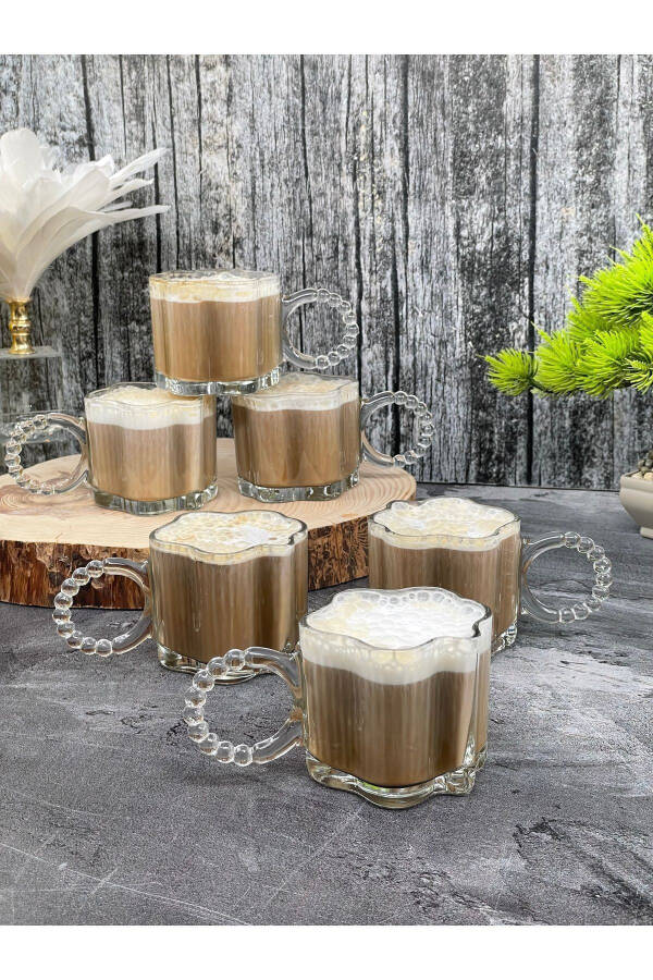 6 Pcs Glass Beaded Handle Mug Cup Tea Coffee Beverage Glass 300ml - 3