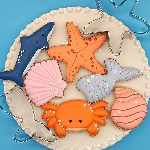 6 PCS Mermaid Cookie Cutters, Mermaid Tail,Starfish,Seashell, Shark, Crab Shapes Summer Themed Biscuits Molds Stainless Steel Metal Cutter for Kids Birthday Party Holidays - 1