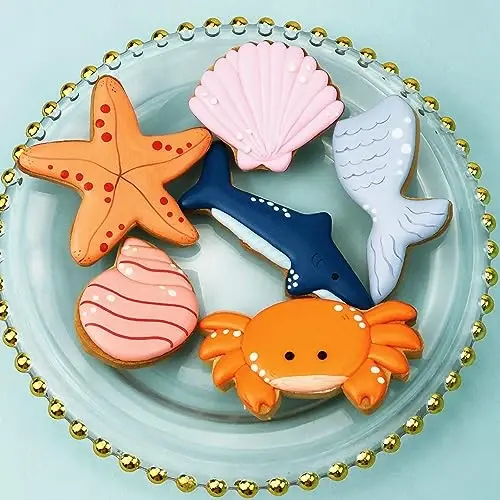 6 PCS Mermaid Cookie Cutters, Mermaid Tail,Starfish,Seashell, Shark, Crab Shapes Summer Themed Biscuits Molds Stainless Steel Metal Cutter for Kids Birthday Party Holidays - 4