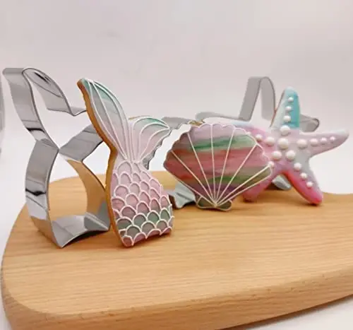 6 PCS Mermaid Cookie Cutters, Mermaid Tail,Starfish,Seashell, Shark, Crab Shapes Summer Themed Biscuits Molds Stainless Steel Metal Cutter for Kids Birthday Party Holidays - 6