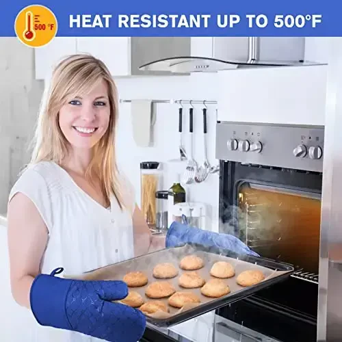 6 Pcs Oven Mitts and Pot Holders, 500℉ Heat Resistant Oven Mitts with Kitchen Towels Soft Cotton Lining and Non-Slip Silicone Surface Safe for Baking, Cooking, BBQ (Blue) - WSEDOR (1)